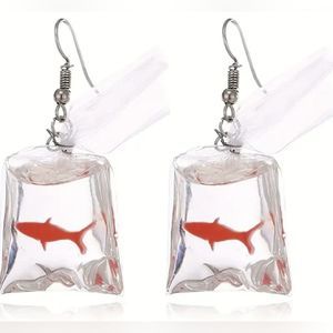 Brand new red resin carp in plastic bags zinc alloy french hook dangle earrings